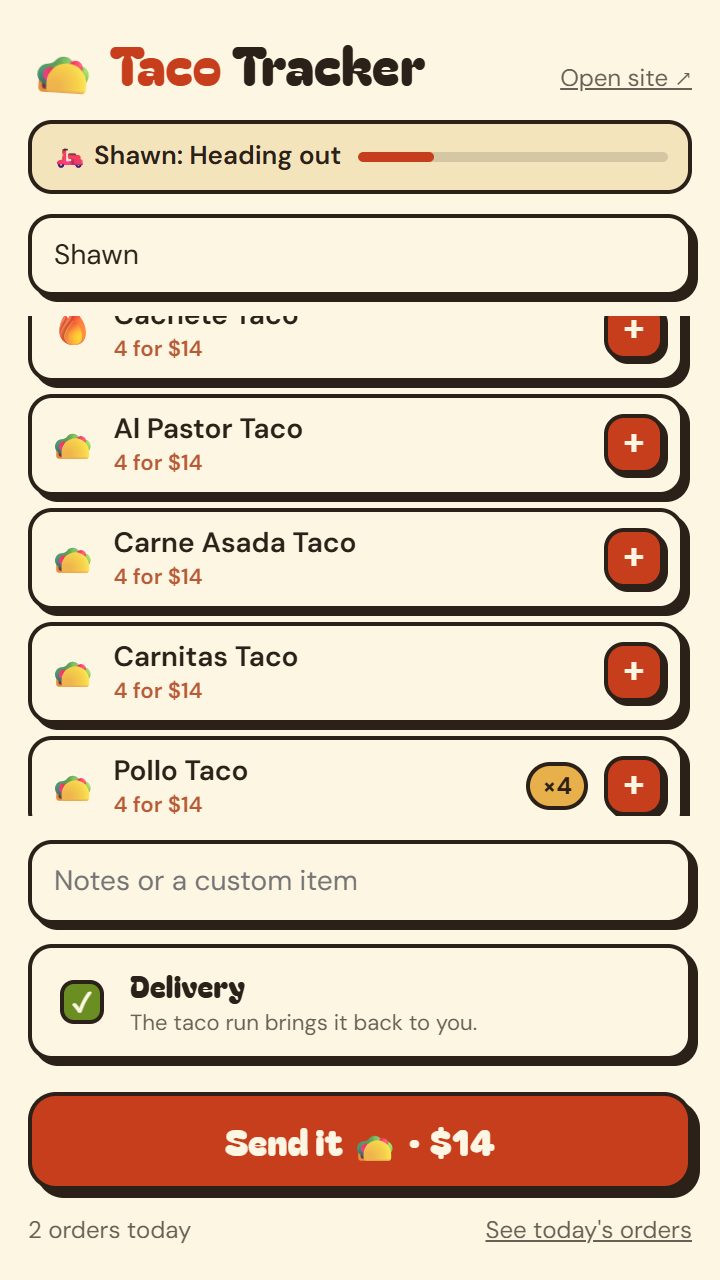 The Taco Tracker extension popup